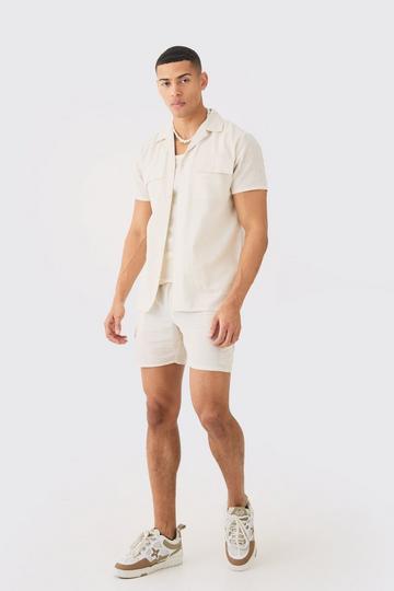 Short Sleeve Linen Cargo Shirt & Short Set natural