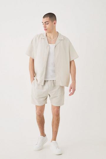 Short Sleeve Boxy Linen Shirt & Short Set grey