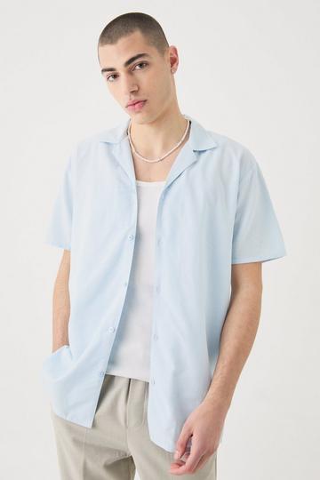 Blue Short Sleeve Revere Linen Shirt