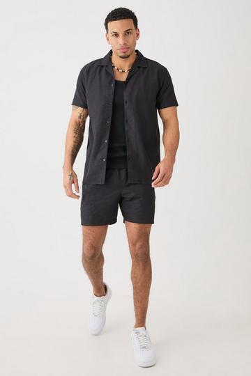 Short Sleeve Linen Shirt & Short black