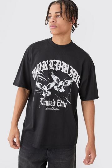 Oversized Bird Gothic Text T-shirt black