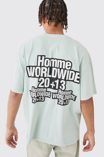 Sage Green Oversized Overdye Homme Worldwide T-shirt