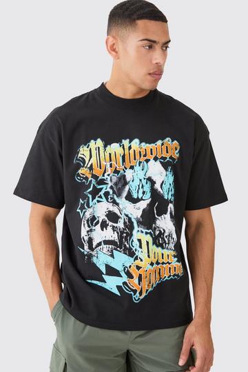 Oversized Worldwide Skull T-shirt black
