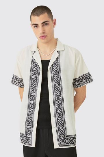 Oversized Linen Look Aztec Border Shirt ecru