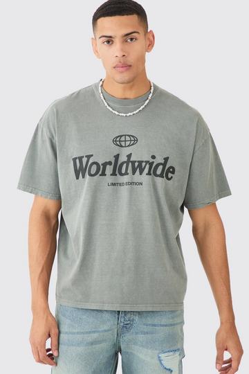 Oversized Boxy Overdye Worldwide T-shirt khaki
