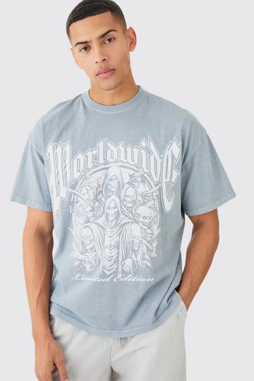 Oversized Gothic Worldwide Wash T-shirt slate blue