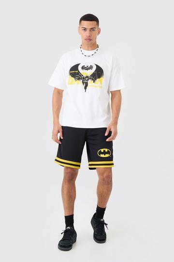 Black Oversized Batman License T-shirt And Mesh Short Set