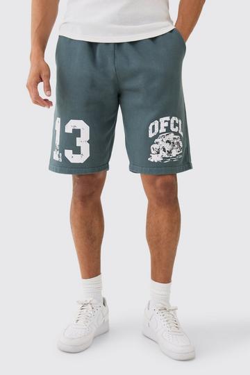 Relaxed Long Length Ofcl Racing Acid Wash Shorts charcoal
