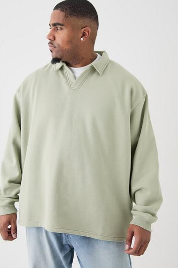 Sage Green Plus Oversized Revere Rugby Sweatshirt Polo