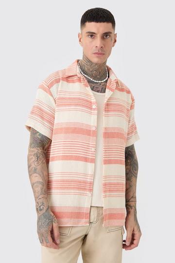 Tall Short Sleeve Oversized Textured Stripe Shirt In Stone stone