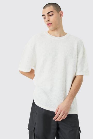 Oversized Textured Knit T-shirt In White white