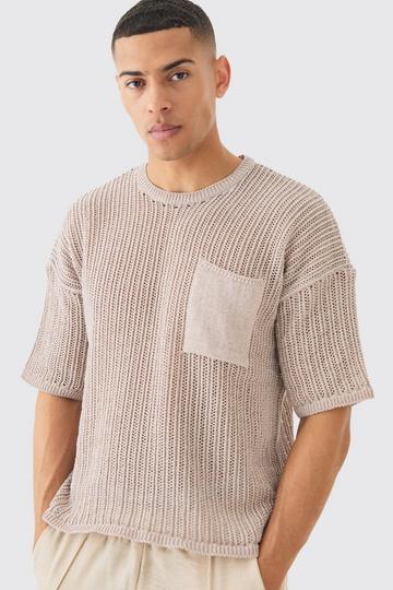 Oversized Open Stitch T-shirt With Pocket In Stone stone