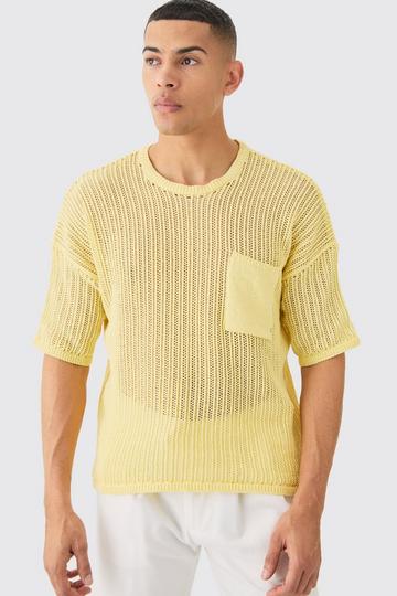 Oversized Open Stitch T-shirt With Pocket In Yellow yellow