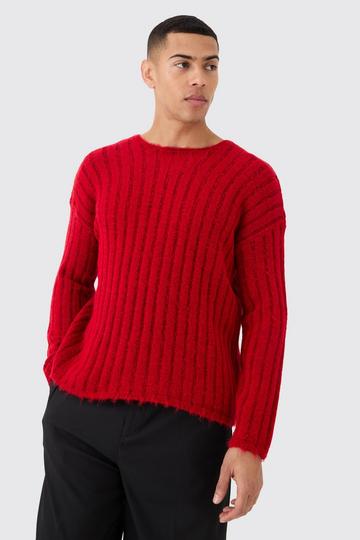 Red Boxy Open Stitch Ladder Detail Jumper In Red