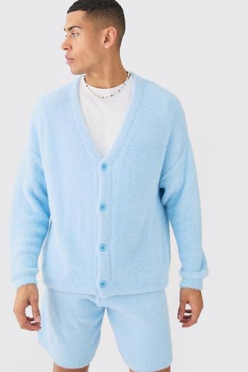 Fluffy Knit Cardigan In Light Blue light blue