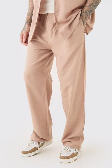 Tall Elasticated Waist Relaxed Linen Trouser In Taupe taupe