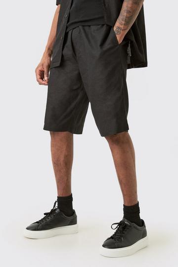 Tall Elasticated Waist Linen Comfort Shorts In Black black