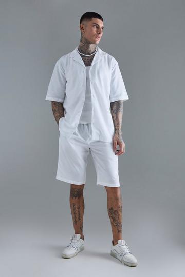 White Tall Drop Revere Linen Shirt & Short Set In White