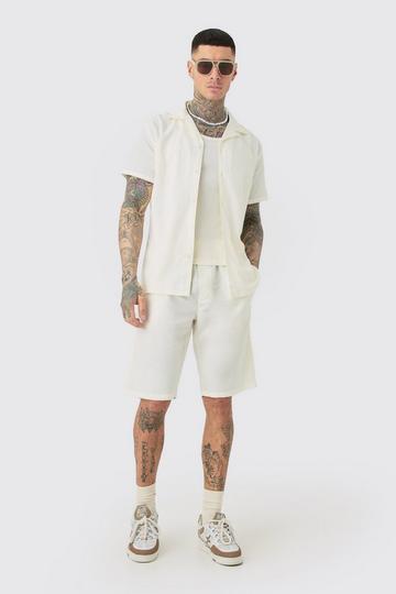 Tall Drop Revere Linen Shirt & Short Set In Ecru ecru