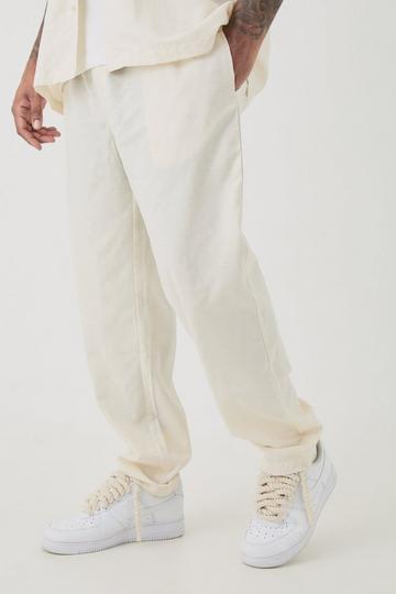 Plus Elasticated Waist Tapered Linen Trouser In Natural natural