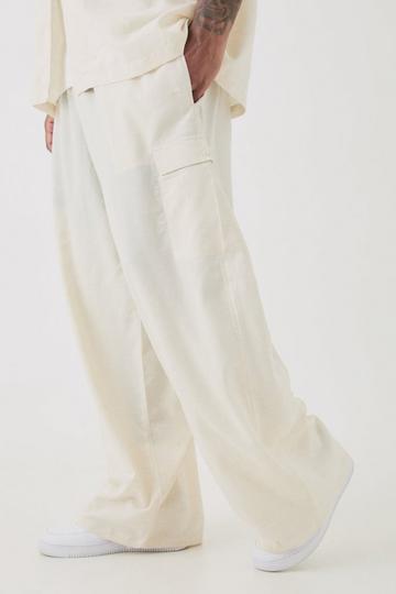Plus Elasticated Waist Oversized Linen Cargo Trouser In Natural natural