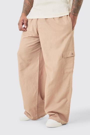 Plus Elasticated Waist Oversized Linen Cargo Trouser In Taupe taupe
