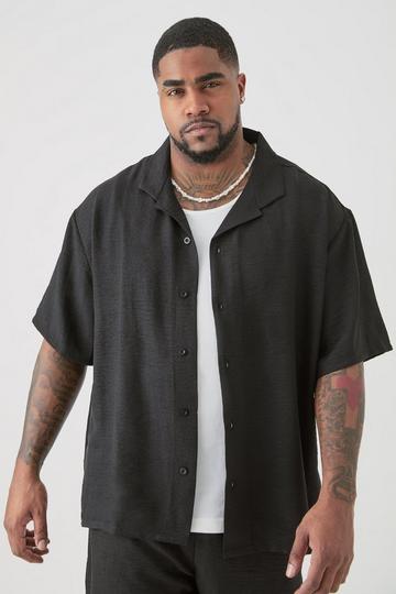 Black Plus Short Sleeve Oversized Linen Shirt In Black