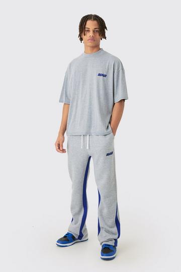 Grey Man Oversized Boxy Contrast Stitch T-shirt Gusset Jogger Set