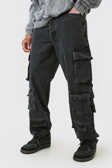 Tall Relaxed Fit Acid Wash Cargo Jean charcoal