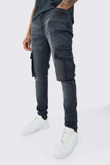 Tall Super Skinny Cargo Jeans washed black