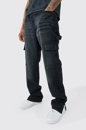 Tall Straight Split Hem Cargo Jeans washed black