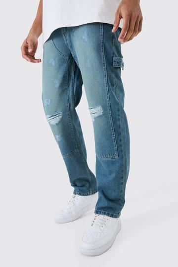 Brown Relaxed Rigid Ripped Knee Carpenter Jeans In Light Blue