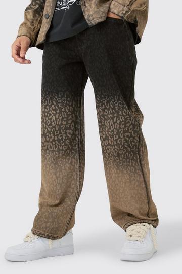 Baggy Rigid Leopard Print Jeans In Tinted Black black