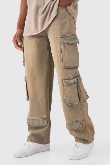 Baggy Rigid Grey Tinted Multi Cargo Pocket Jeans grey