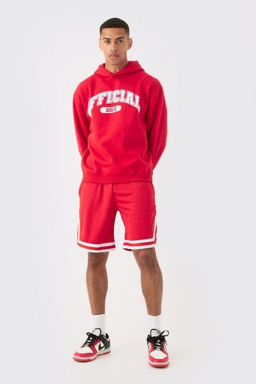 Oversized Official Varsity Hoodie And Basketball Short Tracksuit red