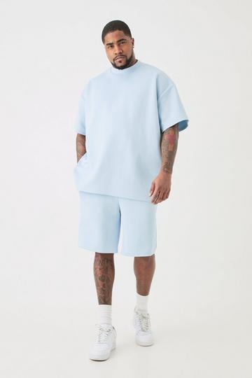 Plus Oversized Scuba T-shirt & Relaxed Short Set pastel blue