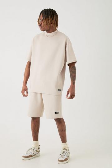 Tall Oversized Scuba T-shirt & Relaxed Man Tab Short Set taupe