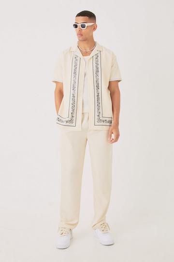 Soft Twill Oversized Border Shirt & Trouser Set ecru