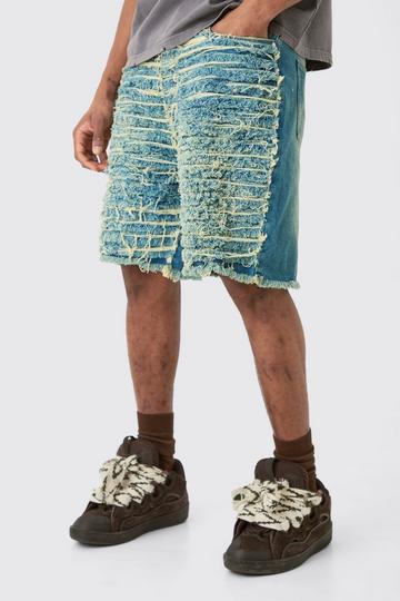 Tall Relaxed All Over Distressed Denim Shorts mid wash