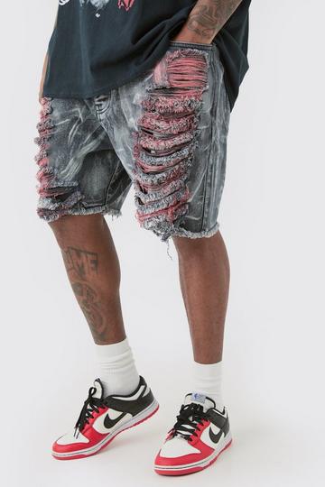 Plus Extreme Rip Acid Wash Relaxed Fit Short washed black