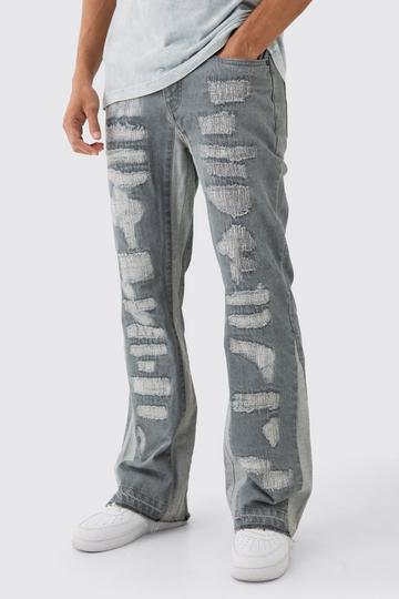 Slim Flare Rigid All Over Rip & Repaired Jeans In Antique Grey grey