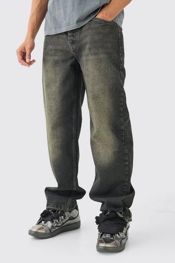 Baggy Rigid Jeans With Let Down Hem In Grey grey