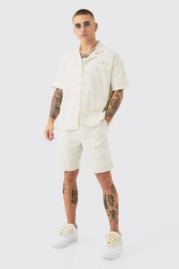 Light Brown Oversized Short Sleeve Open Weave Shirt & Short Set