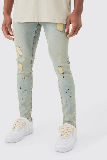 Blue Super Skinny Stretch Ripped Jeans In Vintage Blue