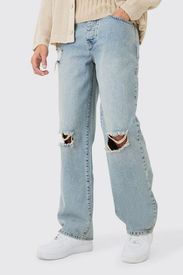 Baggy Rigid Ripped Knee Jeans In Washed Light Blue light blue