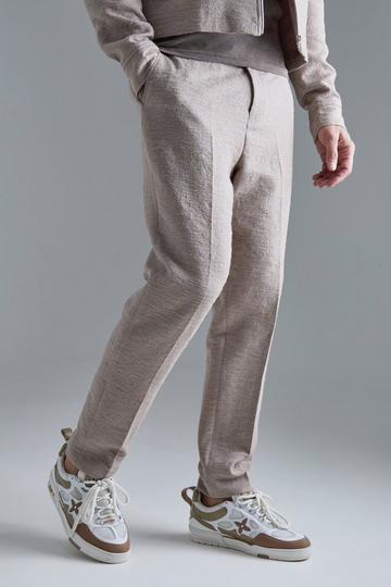 Tall Textured Cotton Jacquard Smart Tapered Trousers taupe