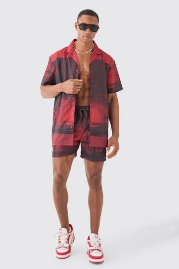 Oversized Palm Shirt & Swim Short Set red