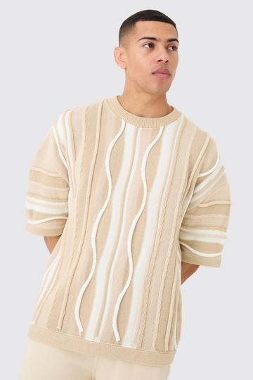 Oversized 3d Jacquard Knit T-shirt stone