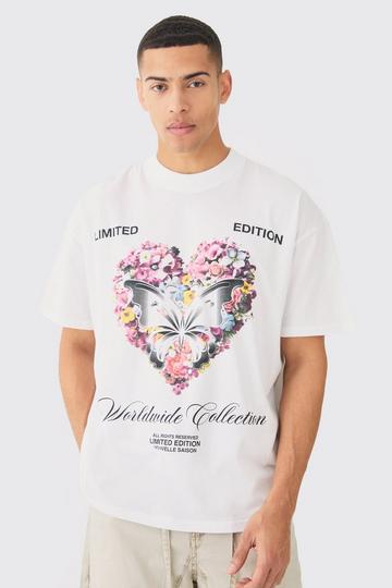 Oversized Floral Heart T-shirt white