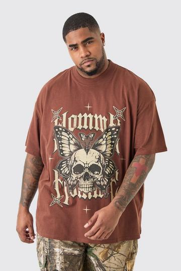 Plus Oversized Homme Skull Graphic T-shirt In Chocolate chocolate